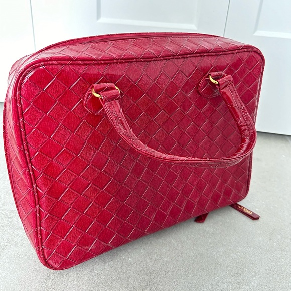 Estee Lauder Handbags - Estee Lauder Makeup Bag Beauty Case Laptop Computer Briefcase Red Tote Handbag